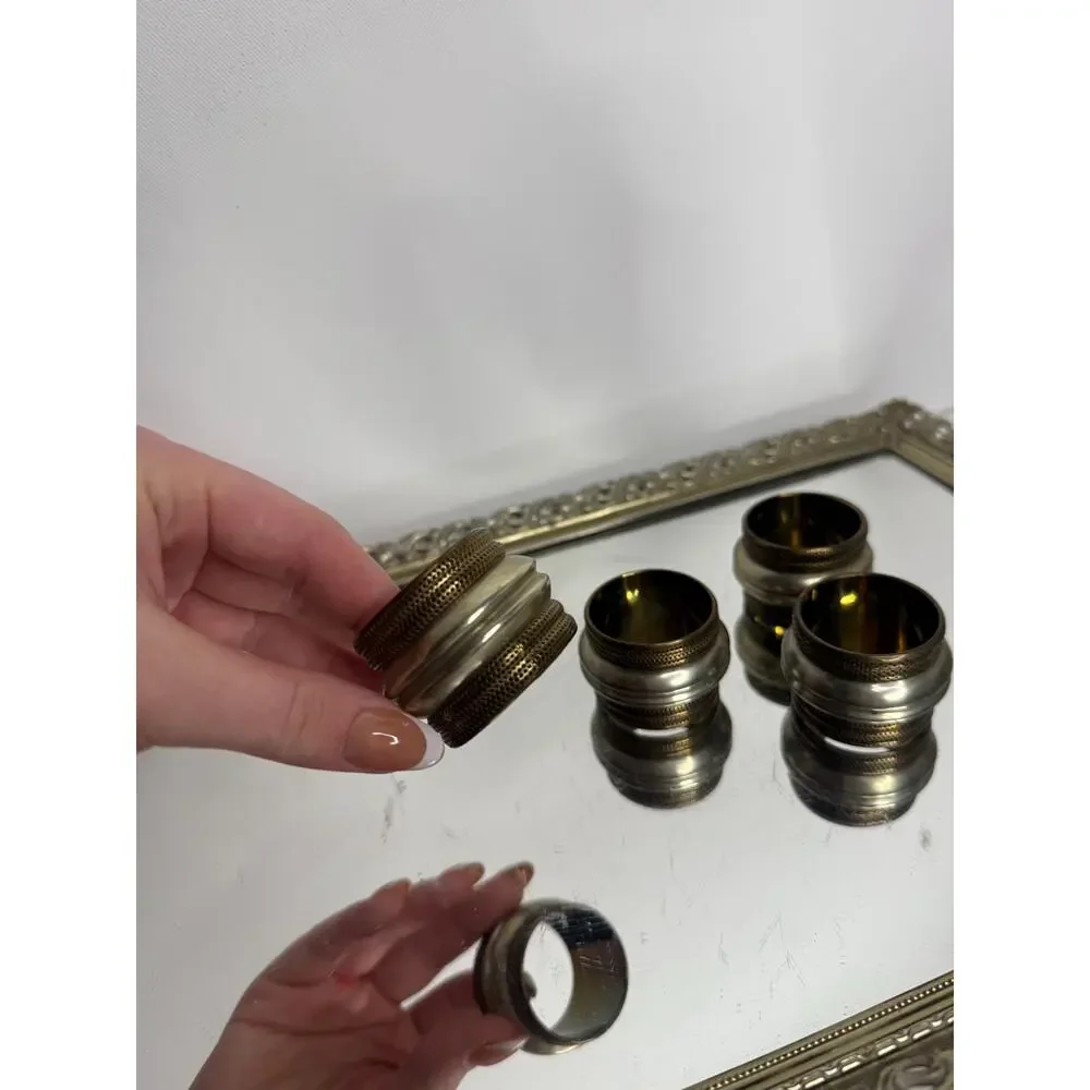 Vintage Indian Metal napkin rings set of four , gold and silver